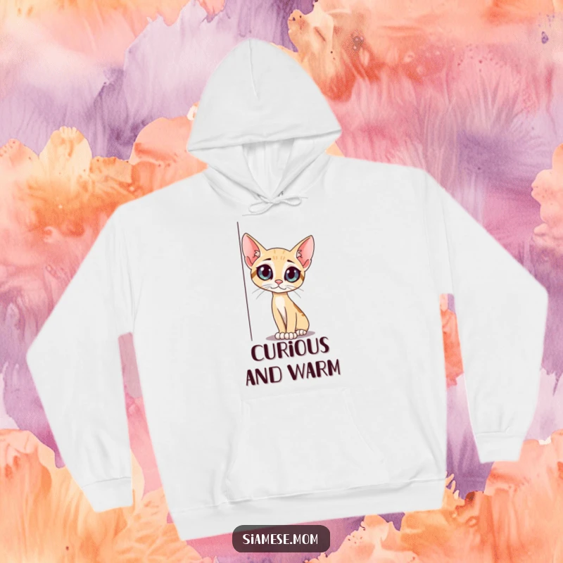 Funny slender cat hoodie, with big curious eyes, peeking around a corner, embodying feline curiosity, a great funny gift.
