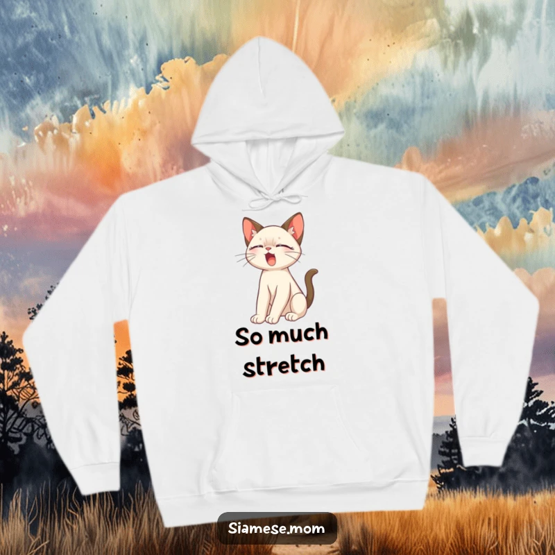 Funny Siamese Cat Hoodie featuring a slinky Siamese cat stretching lazily, designed for comfort and feline charm.