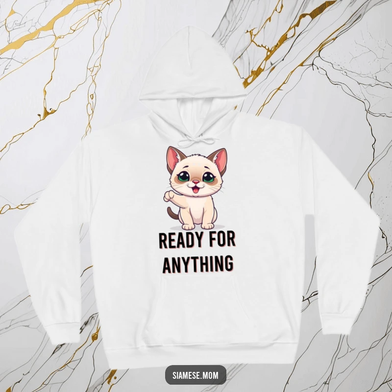 Funny Siamese Kitten Hoodie designed for comfort, featuring a playful and energetic kawaii cat, perfect for active lifestyles.