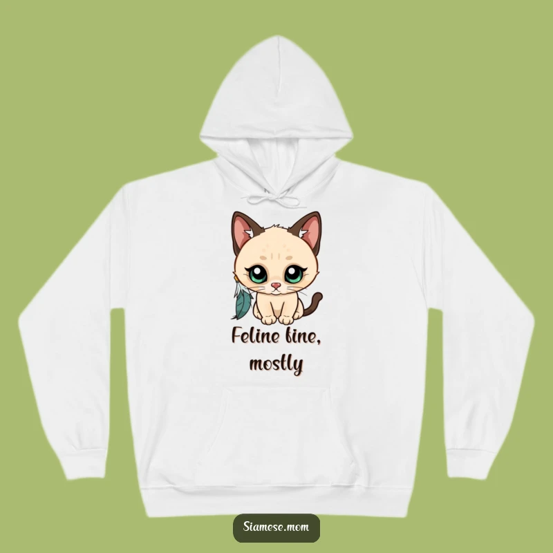 Funny Kawaii Siamese Cat Hoodie: Cozy & Curious Feather Fun, Perfect Gift!