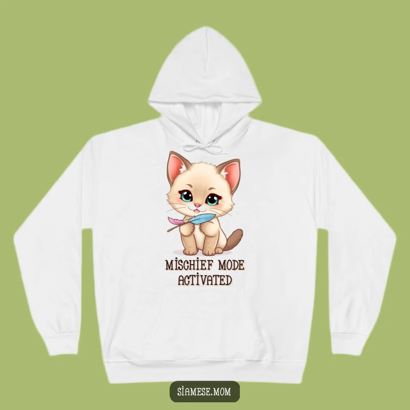 Cozy Funny Siamese Kitten Hoodie - Mischief Grin Feather Warmth, Ideal Gift!