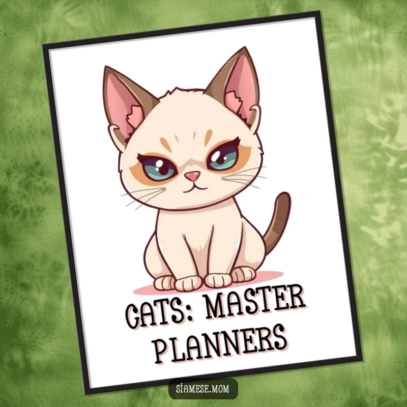 Free Printable Wall Art: A Siamese cat with a sly smile and a captivating, mischievous twinkle.