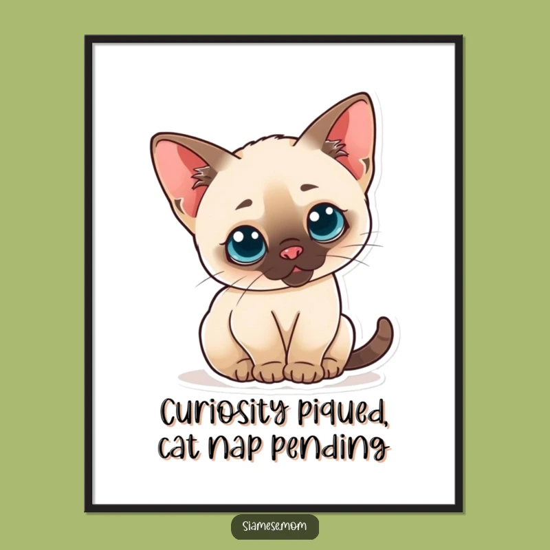 Free Printable Wall Art: Curious Kawaii Cat, Funny Downloadable Decor for Cozy Corners