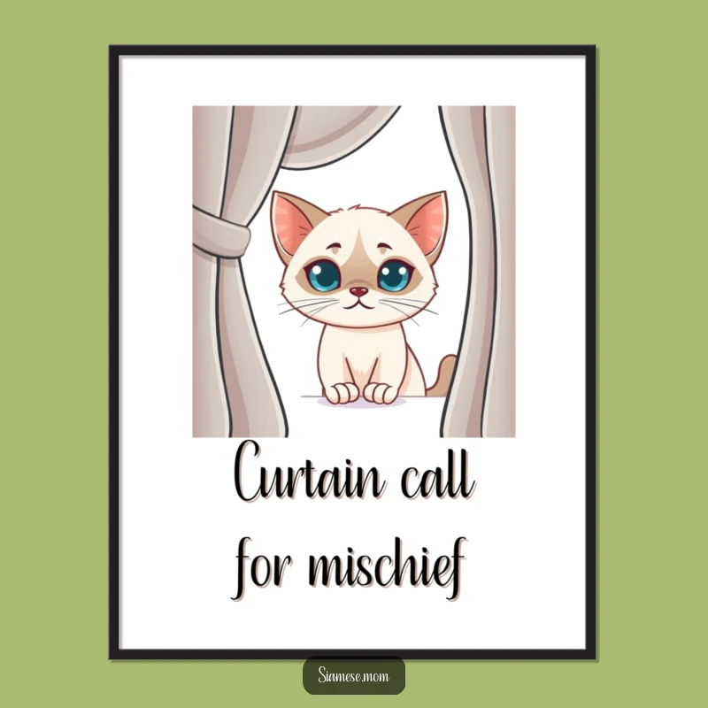Free Printable Wall Art: Mischievous Kawaii Siamese Cat Peek Decor