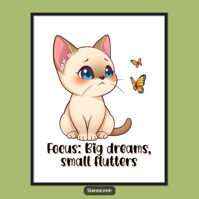Funny Free Printable Siamese Cat Wall Art: Alert Kitty Butterfly Watch Downloadable Decor