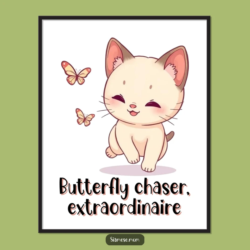 Free Printable Siamese Cat Wall Art: Butterfly Chase Playful Downloadable Decor