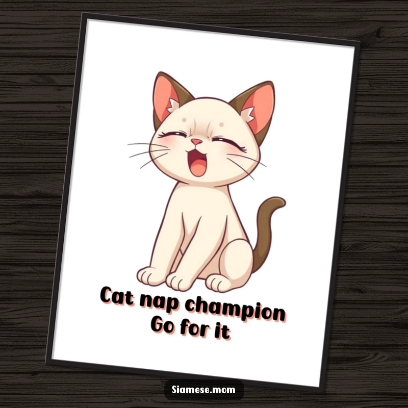Free Printable Wall Art: A cute Siamese cat stretching and yawning, adding a humorous and cozy vibe to decor.