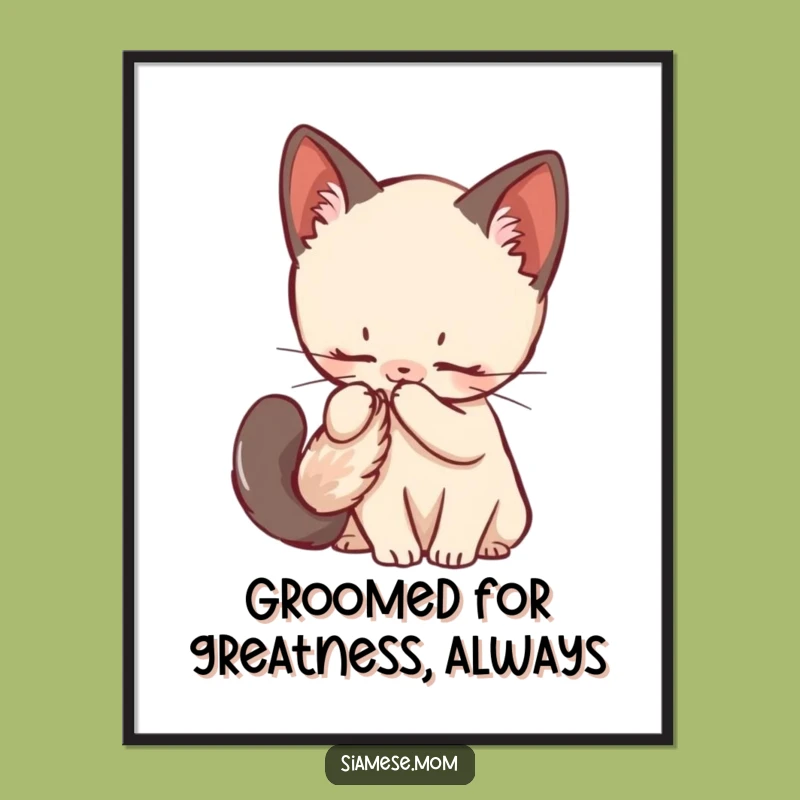 Free Printable Wall Art: Grooming Kitten - Fluffy Tail Decor Gift!