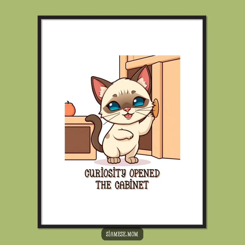 Free Printable Wall Art: Mischievous Kitty Cabinet Intrigue - Funny Downloadable Decor