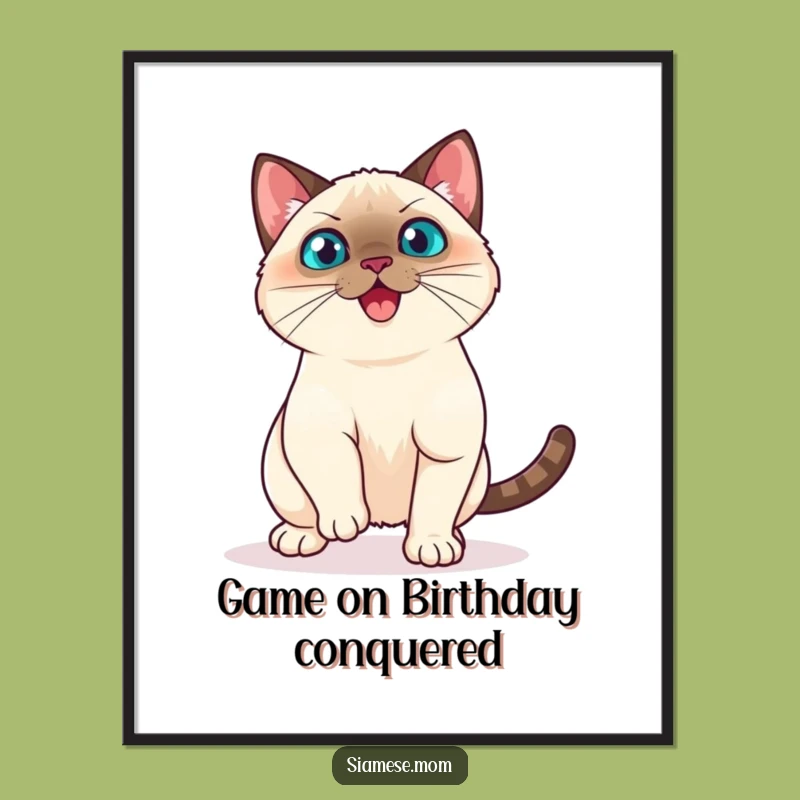 Funny Free Printable Playful Cat Wall Art: Pouncing Siamese Action Downloadable Decor