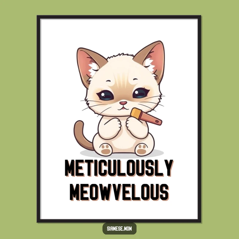 Free Printable Wall Art: Chic Kawaii Siamese Cat Grooming - DIY Decor