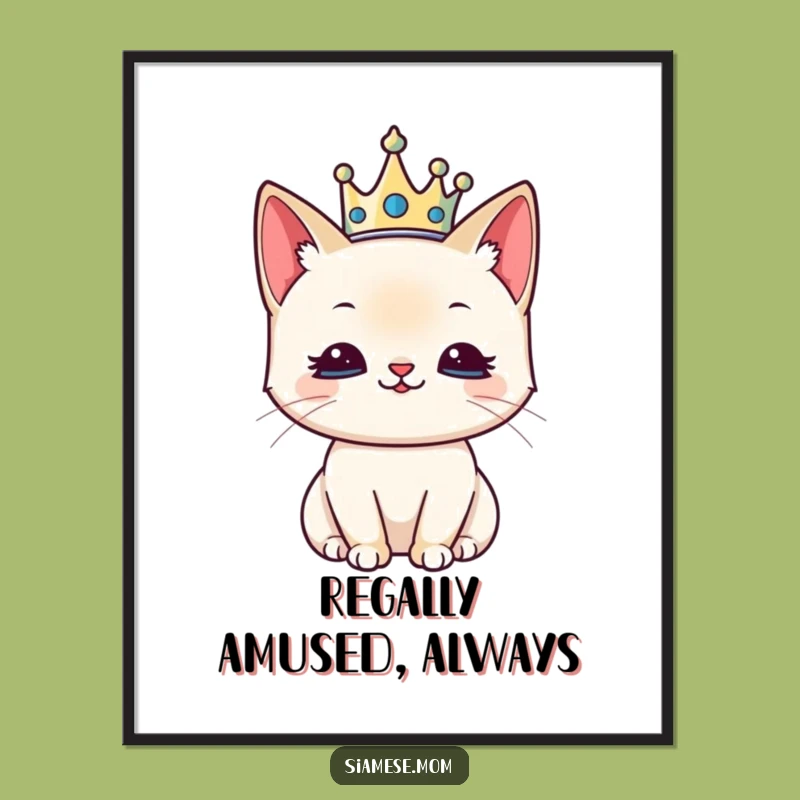 Regal Siamese Cat Art Free Printable - Crowned Feline Downloadable Decor
