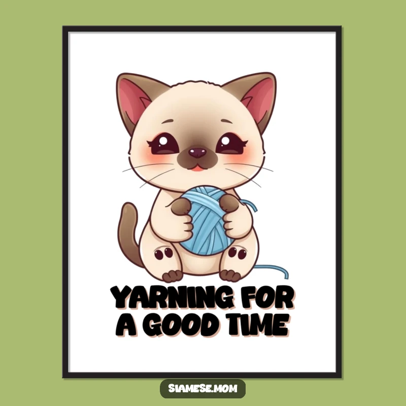 Kawaii Siamese Cat Free Printable Wall Art with Yarn Decor