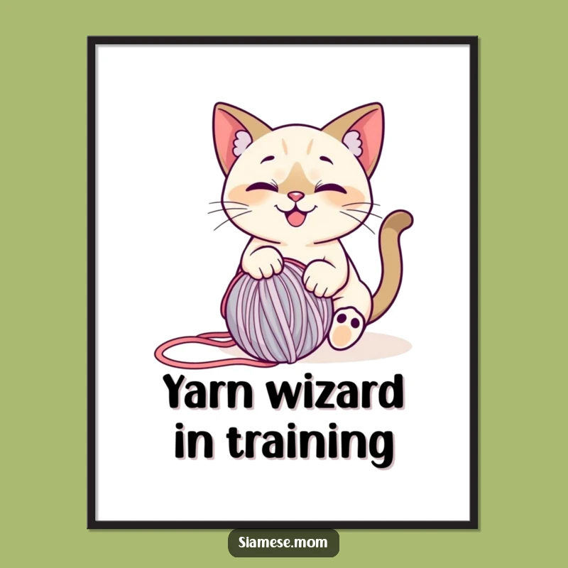 Free Printable Siamese Cat Wall Art: Yarn Play Stylized Downloadable Decor