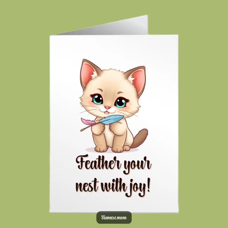 Free Printable Birthday Card: Mischievous Siamese Kitten Feather Fun - Funny Downloadable Gift!