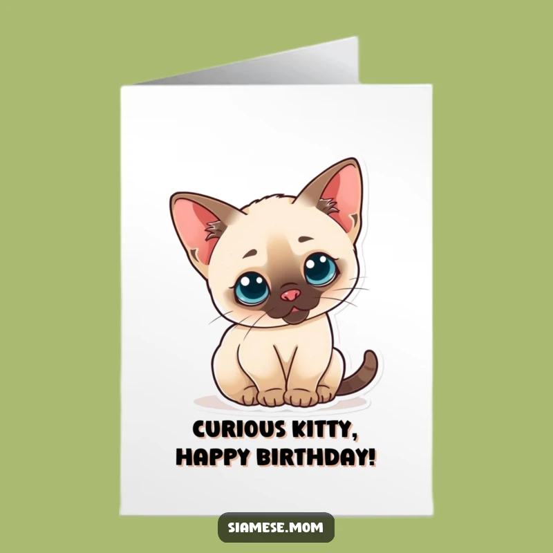 Free Printable Birthday Card: Curious Kawaii Cat, Funny Downloadable Gift for Cat Lovers