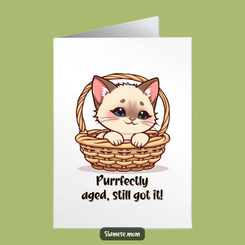Free Printable Birthday Card: Funny Kawaii Siamese Cat Peeking Basket