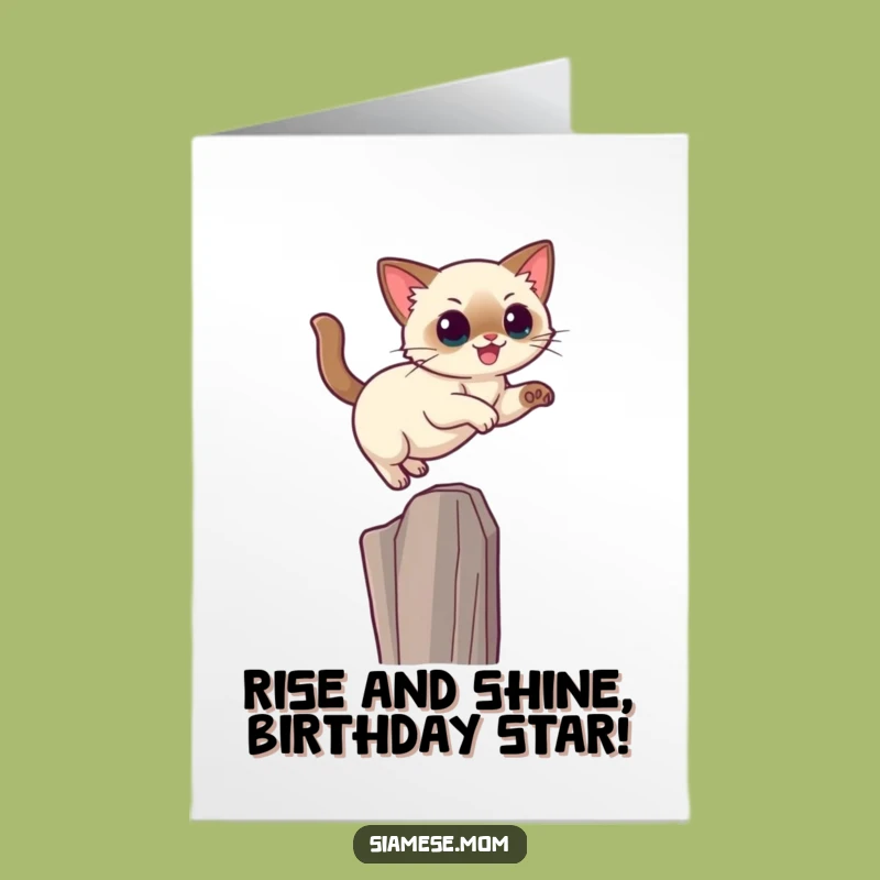 Free Printable Birthday Card: Kawaii Siamese Cat Ascending - Funny DIY Gift