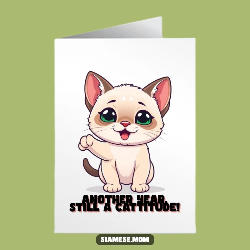 Free Printable Birthday Card: Playful Siamese Kitten - Energetic Fun Downloadable Gift!