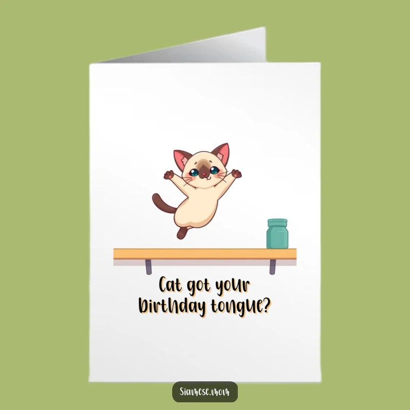Free Printable Kawaii Siamese Cat Birthday Card: Funny Leap Downloadable Gift for Cat Lovers