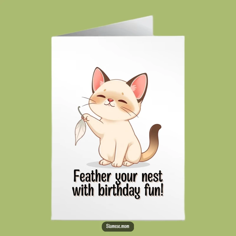 Free Printable Siamese Cat Feather Birthday Card: Playful Downloadable Gift