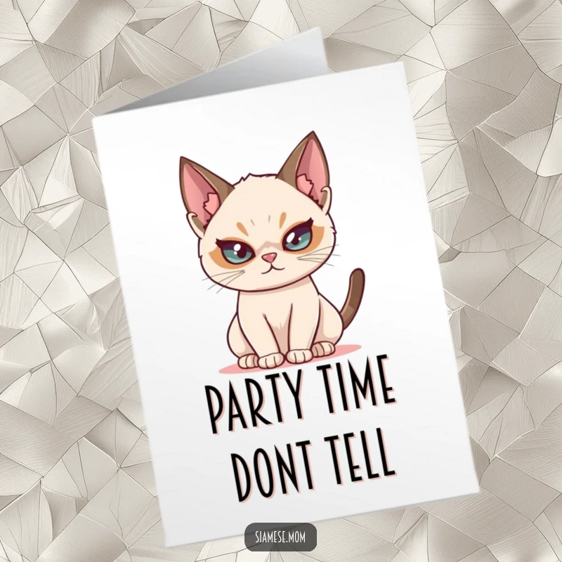 Free Printable Birthday Card: Mischievous Siamese cat winks, a playful twinkle in its eye.