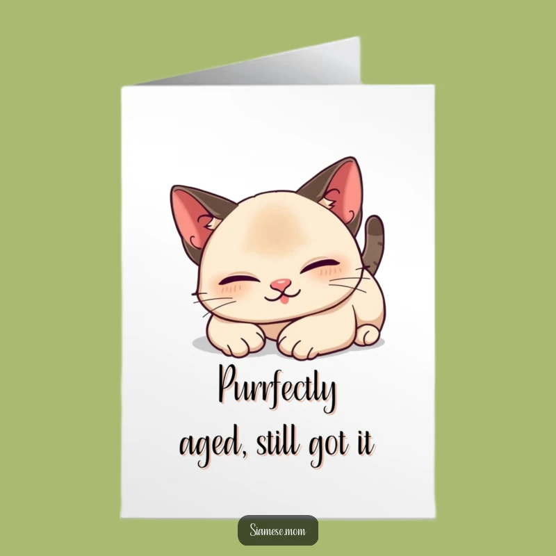 Free Printable Birthday Card: Funny Kawaii Siamese Cat Stretch, Perfect DIY Gift