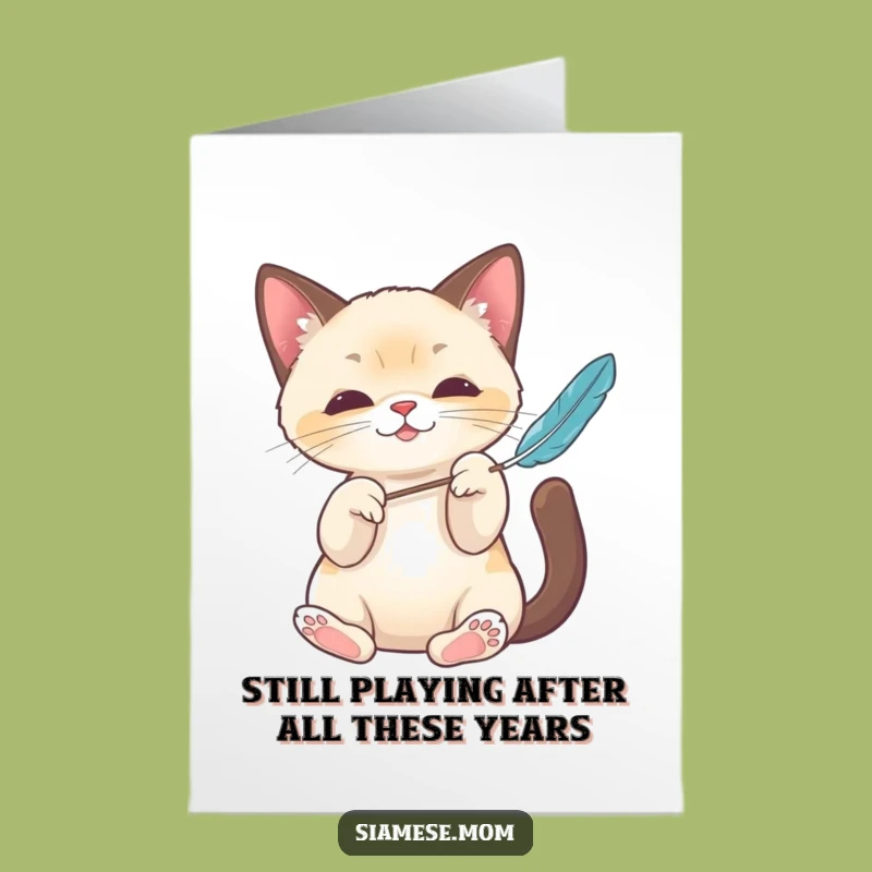 Free Printable Birthday Card: Playful Kawaii Siamese Cat, Funny DIY Gift