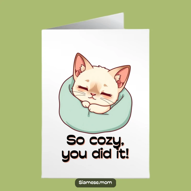 Free Printable Cozy Cat Congrats Card: Purring Siamese Success Downloadable Gift