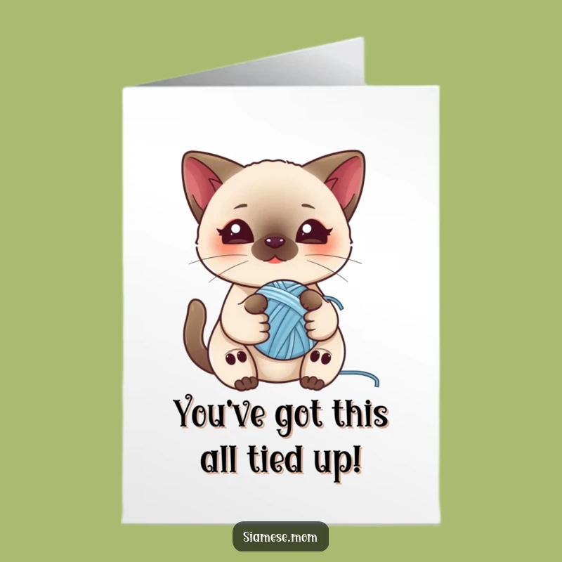 Free Printable Kawaii Siamese Cat Card with Yarn Fun