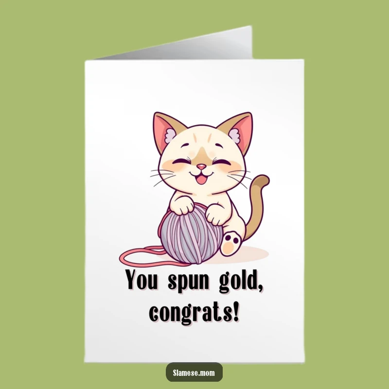 Free Printable Siamese Cat Congratulations Card: Yarn Fun Stylized Downloadable Surprise