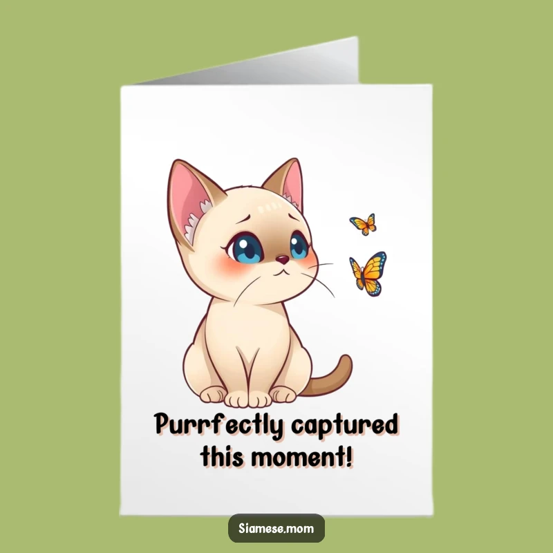 Free Printable Siamese Cat Congratulations Card: Alert Kitty Butterfly Success Downloadable Gift