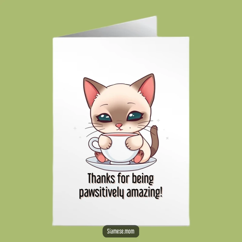 Adorable Free Printable Thank You Card: Kawaii Siamese Cat Sip, Sweet Downloadable Gift