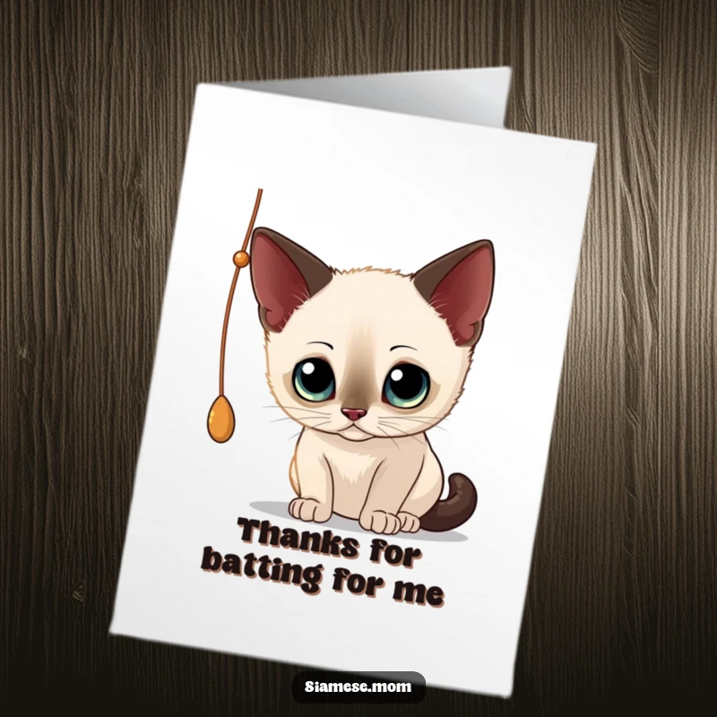 Funny Free Printable Thank You Card: A curious Siamese cat with enchanting eyes playing with a string.