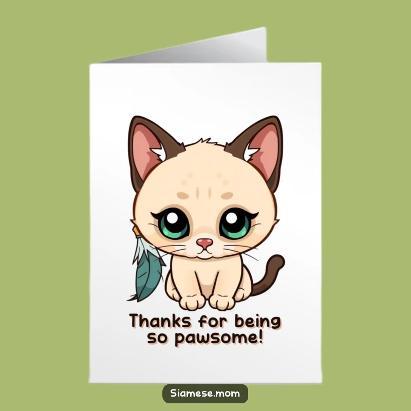 Free Printable Thank You Card: Cute Siamese Cat Feather Batting Gratitude