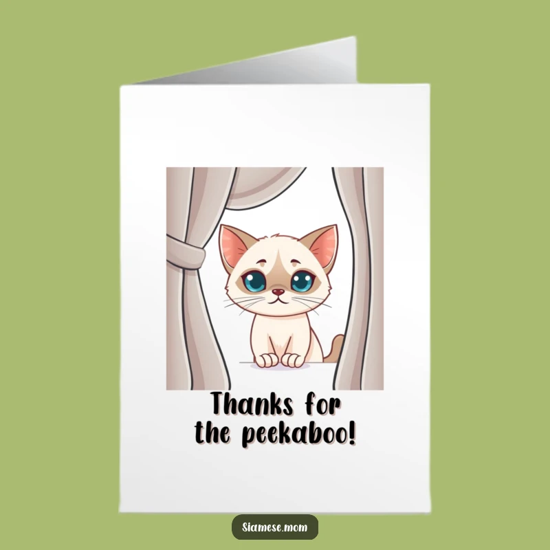 Free Printable Thank You Card: Mischievous Kawaii Siamese Cat Peek Gift