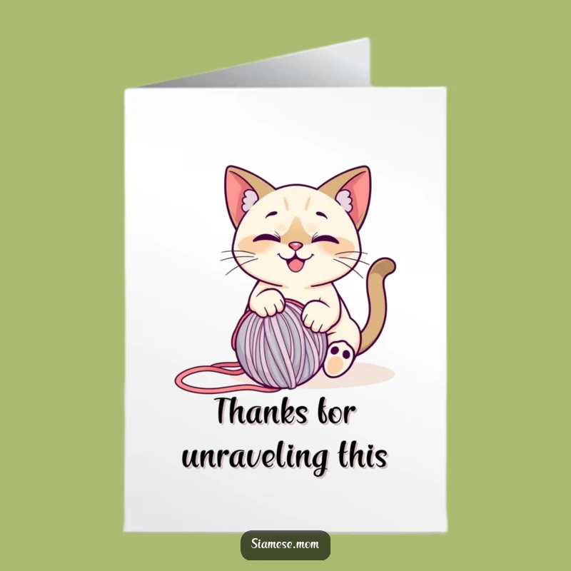 Free Printable Siamese Cat Thank You Card: Yarn Thanks Stylized Downloadable Gesture