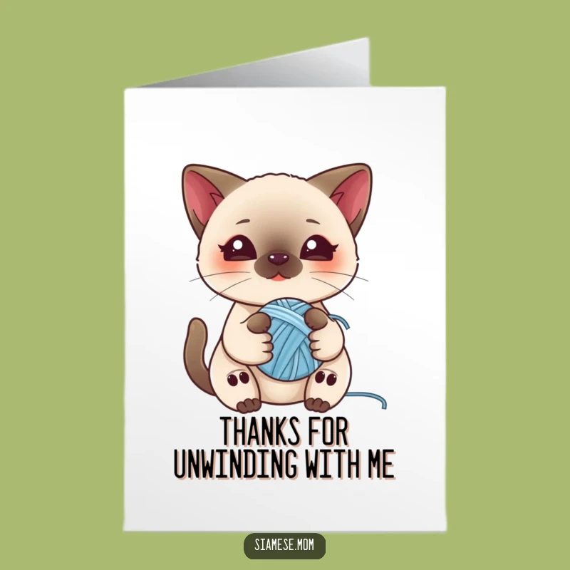 Kawaii Siamese Cat Free Printable Thank You Card with Yarn