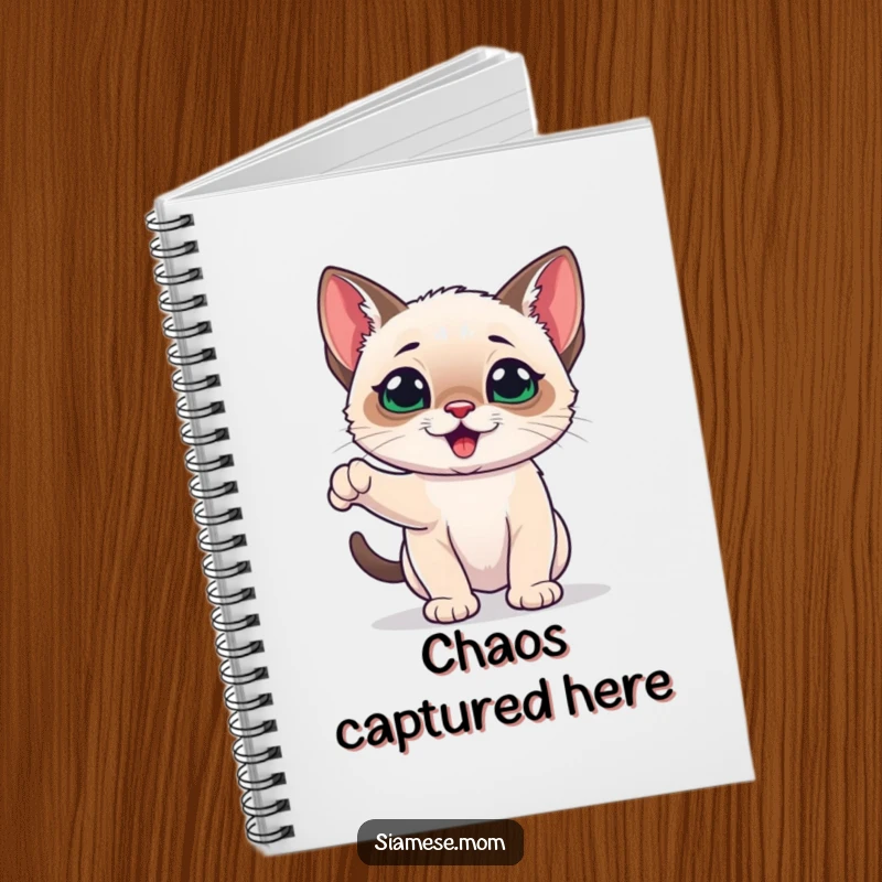Funny Siamese Kitten Notebook showcasing a playful and energetic kawaii cat, ideal for jotting down bright and fun ideas.