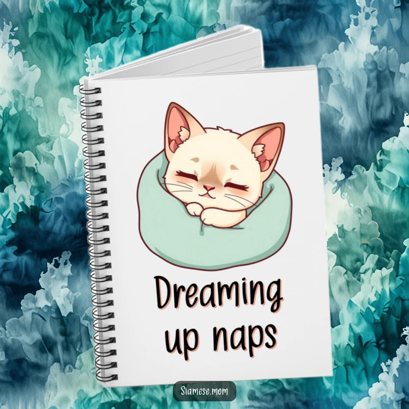 Funny Kawaii Siamese Cat Notebook Purring Contentedly Nestled Cozy Blanket, Comfy Sweet Journal