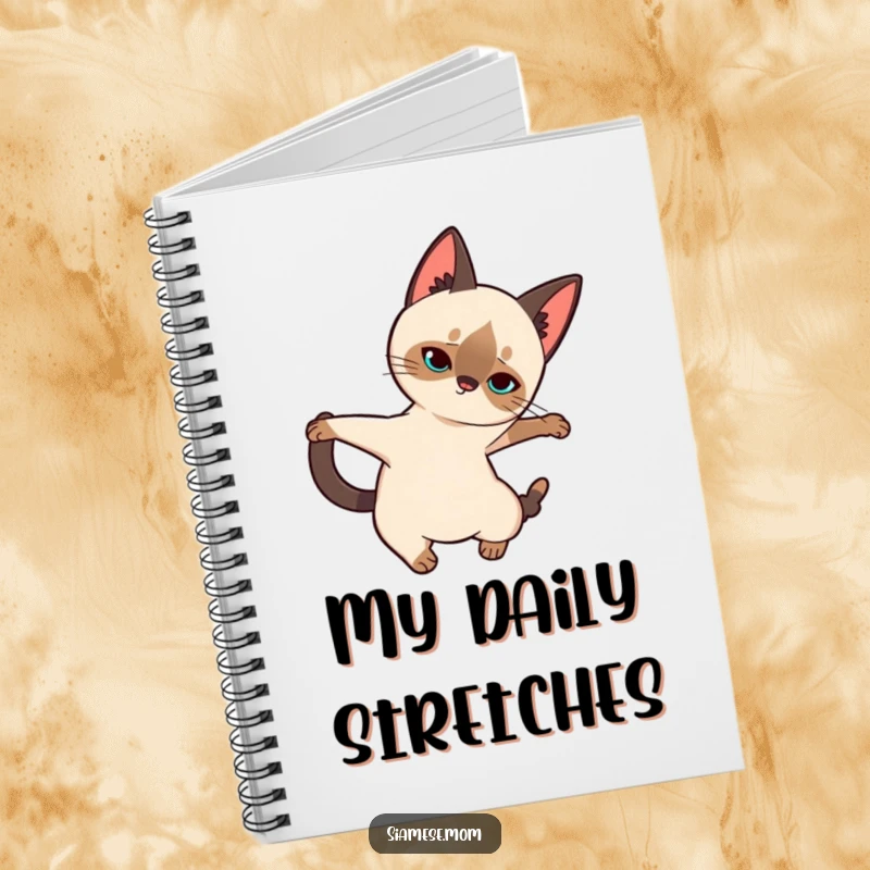Funny Siamese Cat Notebook: Adorable kawaii cat gracefully stretching, perfect for journaling and note-taking with a stylish, humorous touch.