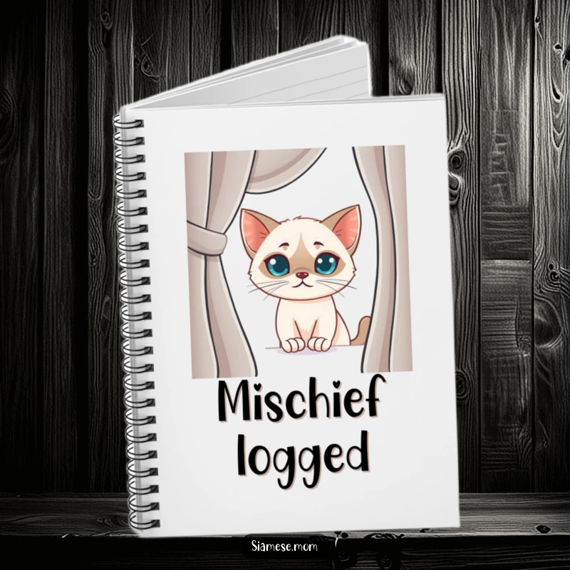 Funny Siamese Cat Notebook: Adorable kawaii cat with a mischievous smirk peeking, great for journaling and note-taking with a humorous touch.