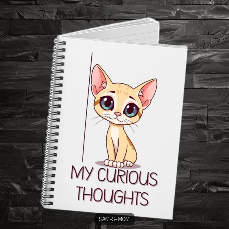 Funny slender cat notebook, with big curious eyes, peeking around a corner, ideal for note-taking with humor, a superb funny gift.