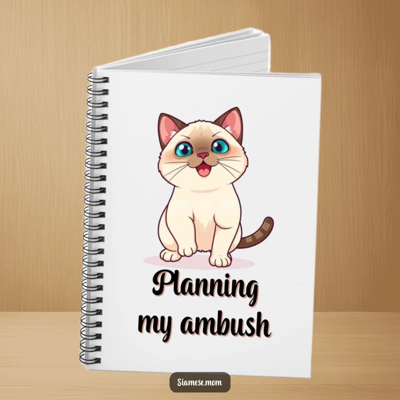 Funny Kawaii Siamese Cat Notebook Playful Pounce Ready to Spring, Energetic Witty Journal