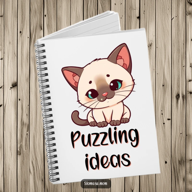 Funny Kawaii Siamese cat notebook, quizzical head tilt, intensely watching a red laser dot, a space for thoughts and feline fascination.