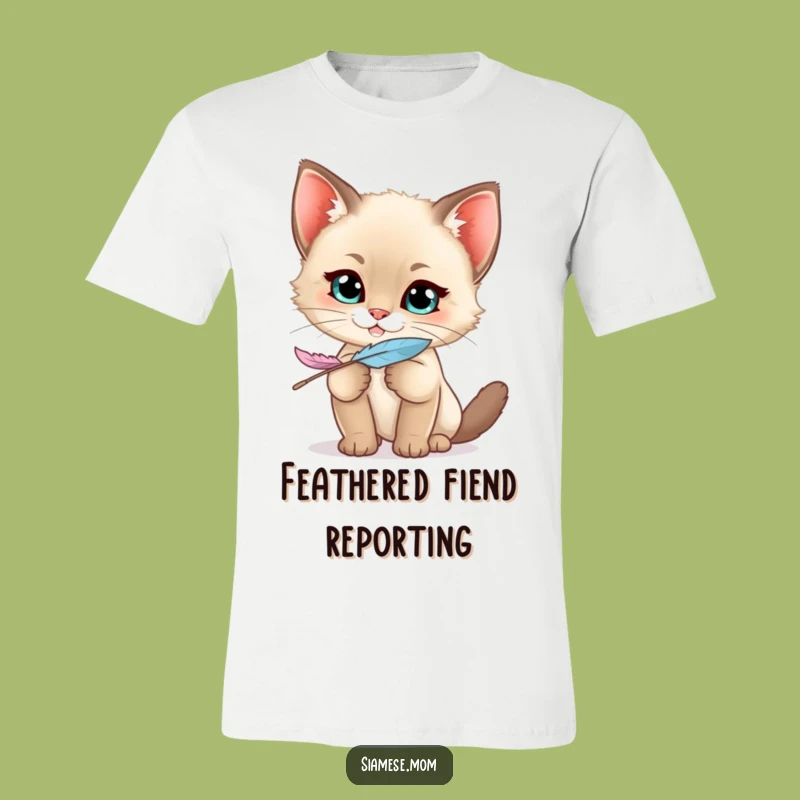 Funny Siamese Kitten Mischief Tee - Kawaii Grin Feather Play, Great Gift!