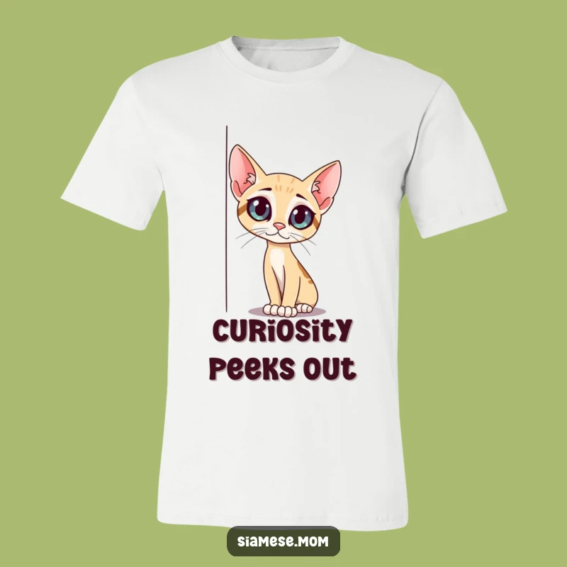 Funny Curious Cat T-Shirt: Peeking Around Corner - Playful Pet Wear Gift
