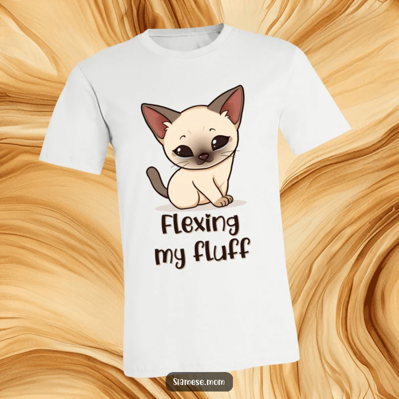 Funny Kawaii Siamese cat t-shirt, elegantly stretching and arching its back with grace, capturing the humor in feline flexibility.
