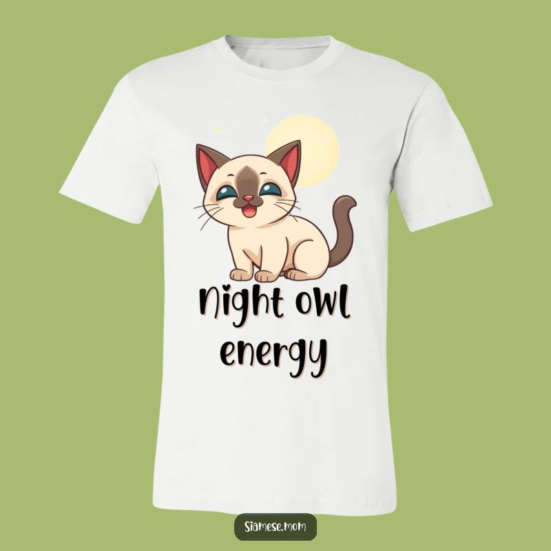 Funny Siamese Cat Moonbeam T-Shirt: Playful Night & Happy Cat Apparel