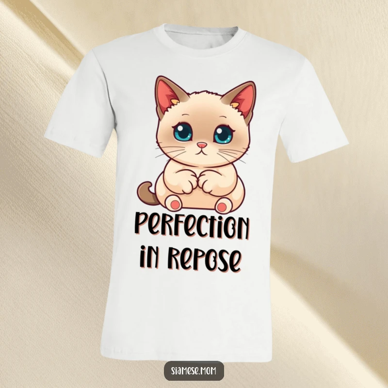 Funny Siamese Cat T-Shirt, kawaii cat with paws tucked neatly, cute and calm funny gift for women.